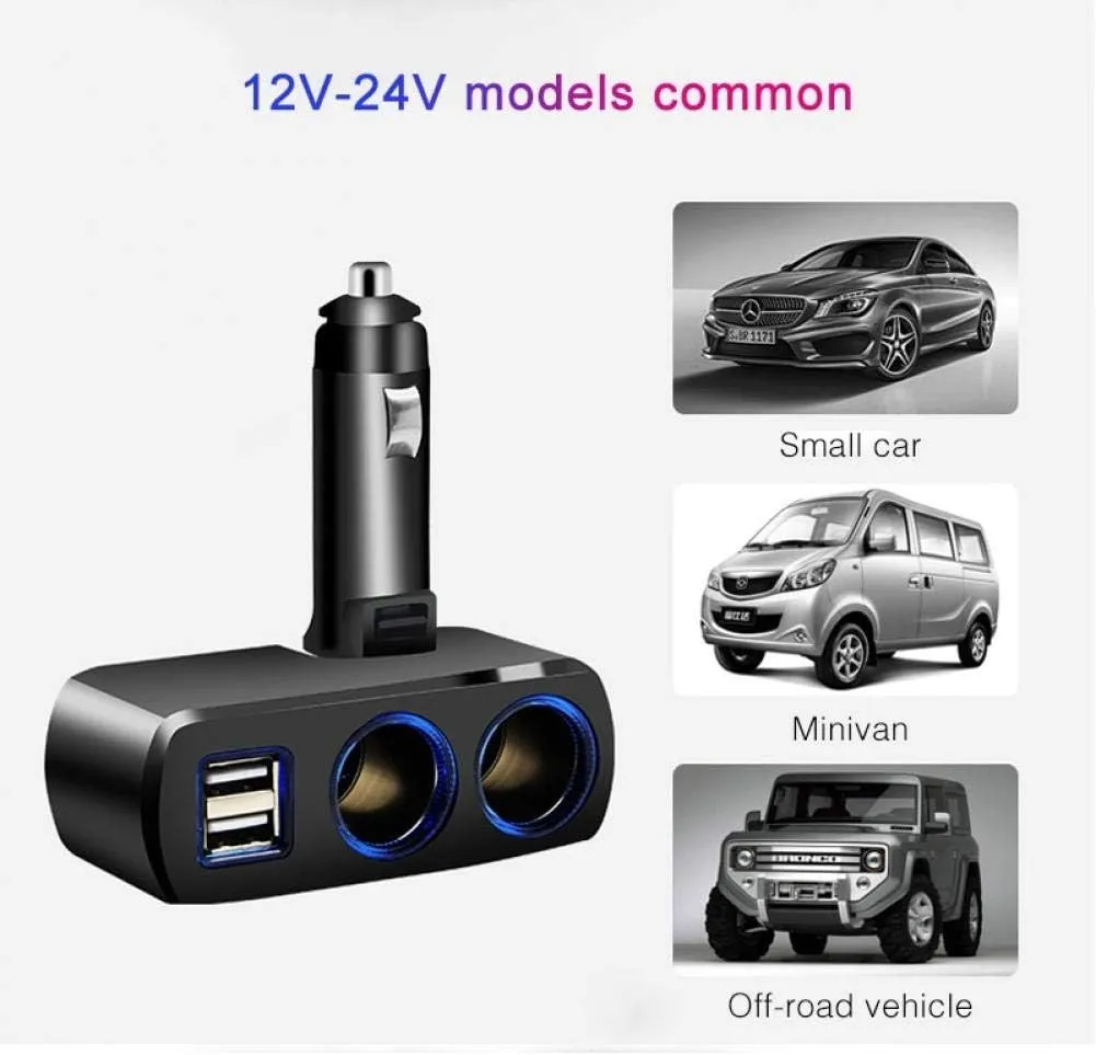 120W 1 To 2 Cigarette Lighter Sockets With Dual Usb Car Charger