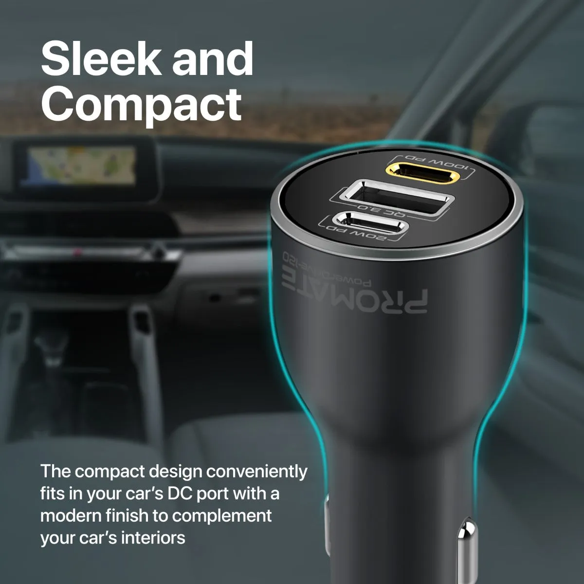 120W RapidCharge™ Car Charger with Dual Power Delivery and Quick Charge Ports