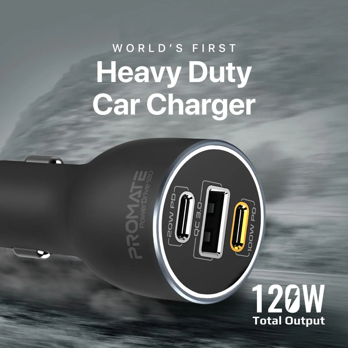 120W RapidCharge™ Car Charger with Dual Power Delivery and Quick Charge Ports