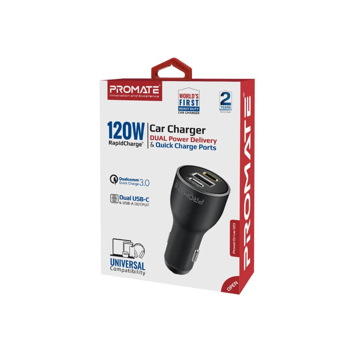 120W RapidCharge™ Car Charger with Dual Power Delivery and Quick Charge Ports