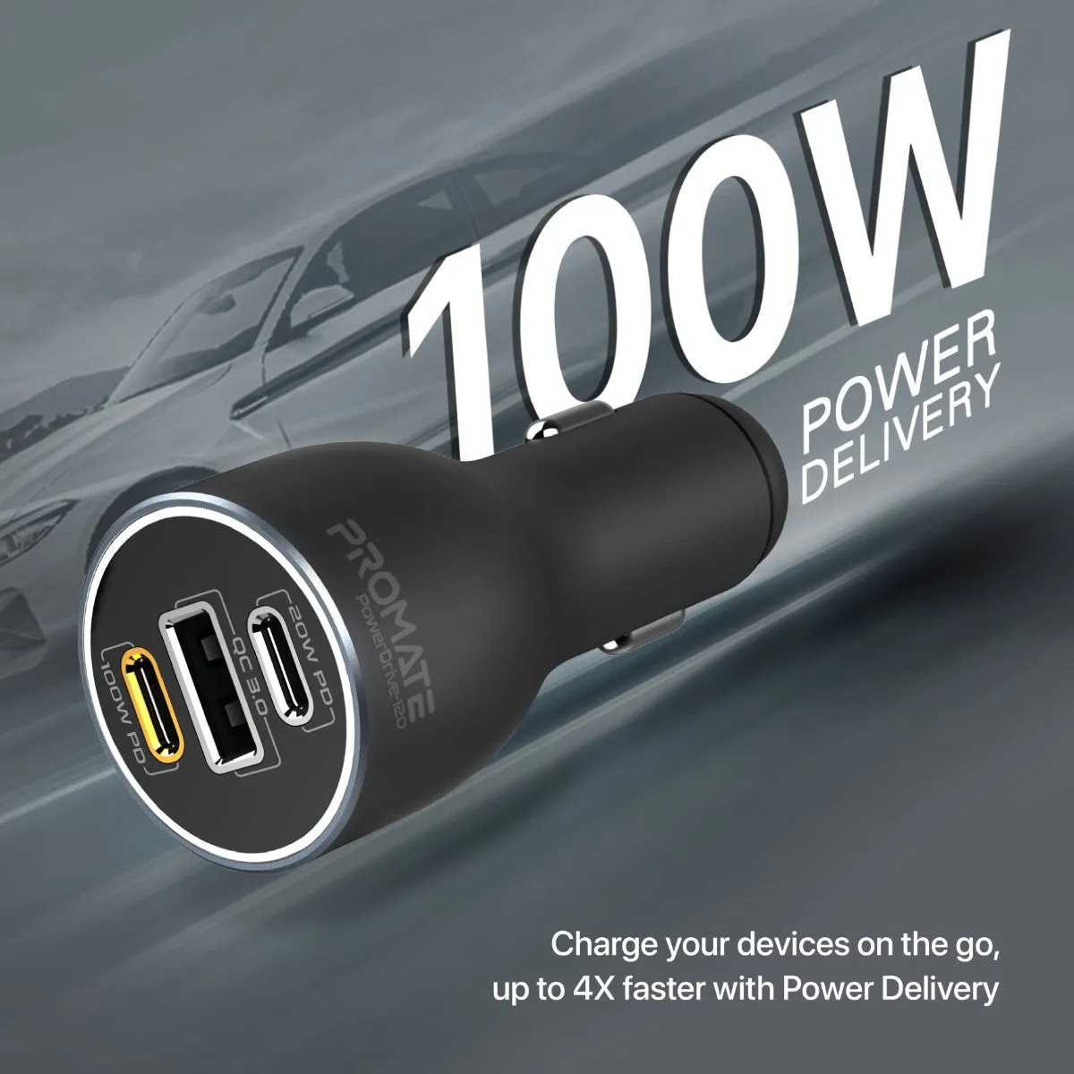 120W RapidCharge™ Car Charger with Dual Power Delivery and Quick Charge Ports