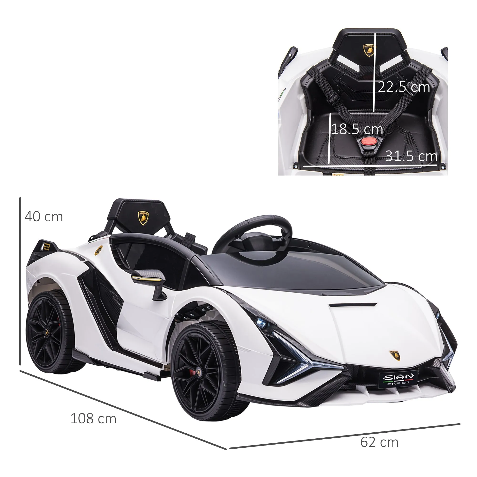 12V Kids Electric Ride On Car 2 Motors Licensed Toy Car with Remote Control Music Lights MP3 for 3-5 Years White