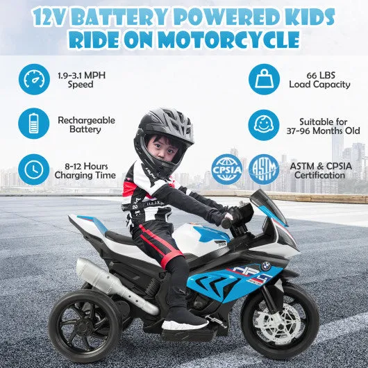 12V Licensed BMW Kids Motorcycle Ride-On Toy for 37-96 Months Old Kids-Blue