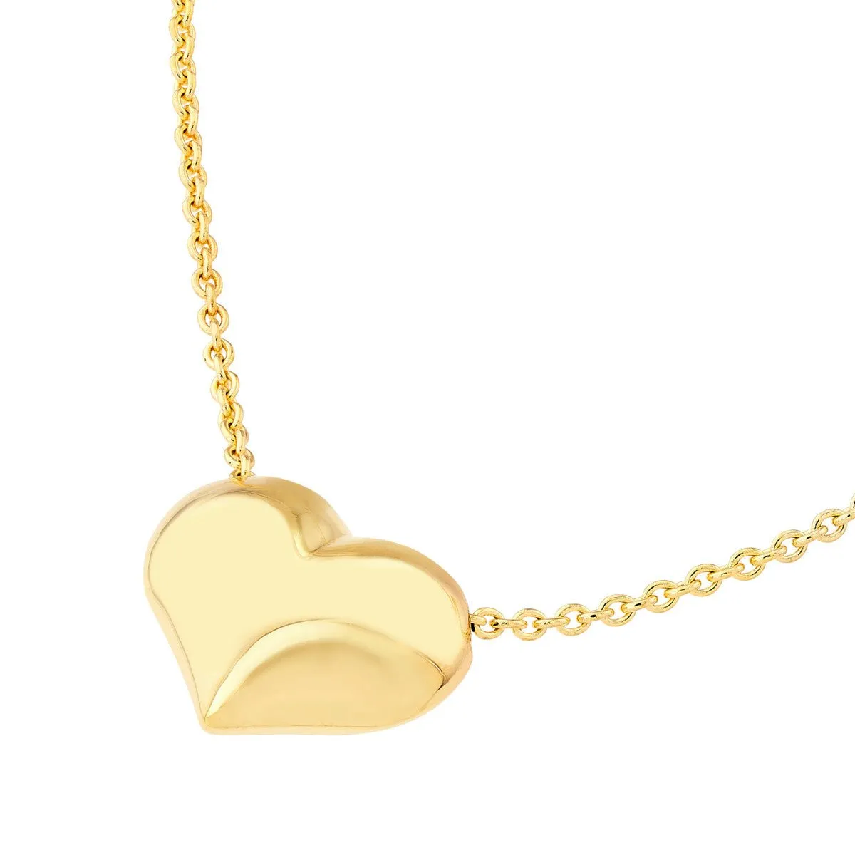 14K Gold Puffy Heart Adjustable Necklace