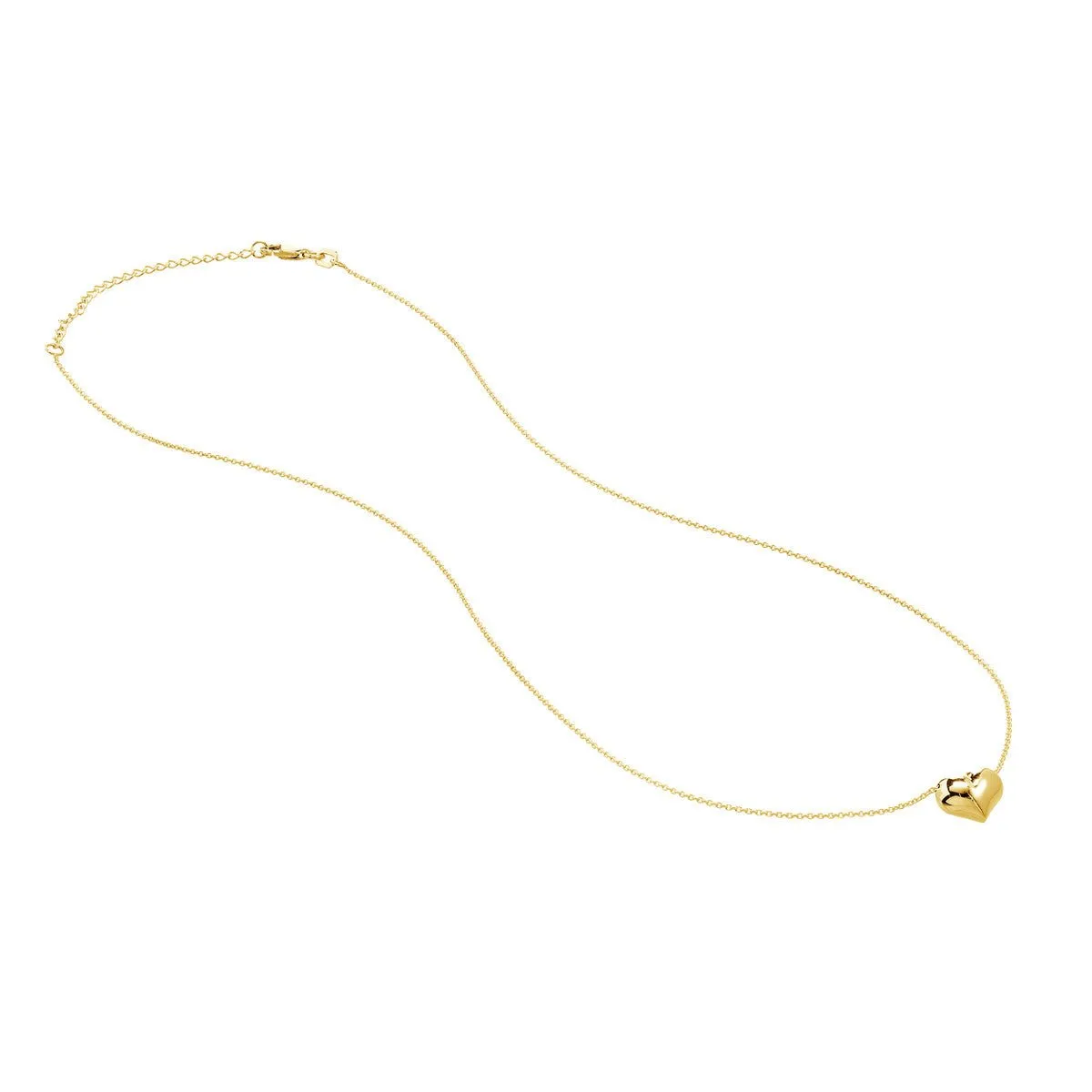 14K Gold Puffy Heart Adjustable Necklace