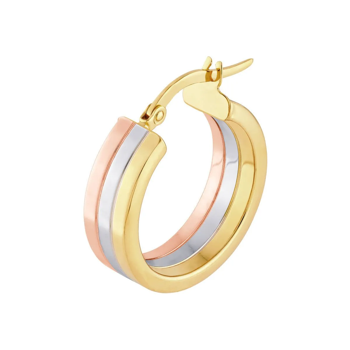 14K Tri Color Gold 15.00mm Round Hoop Earring