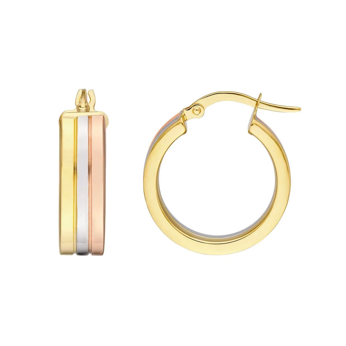 14K Tri Color Gold 15.00mm Round Hoop Earring