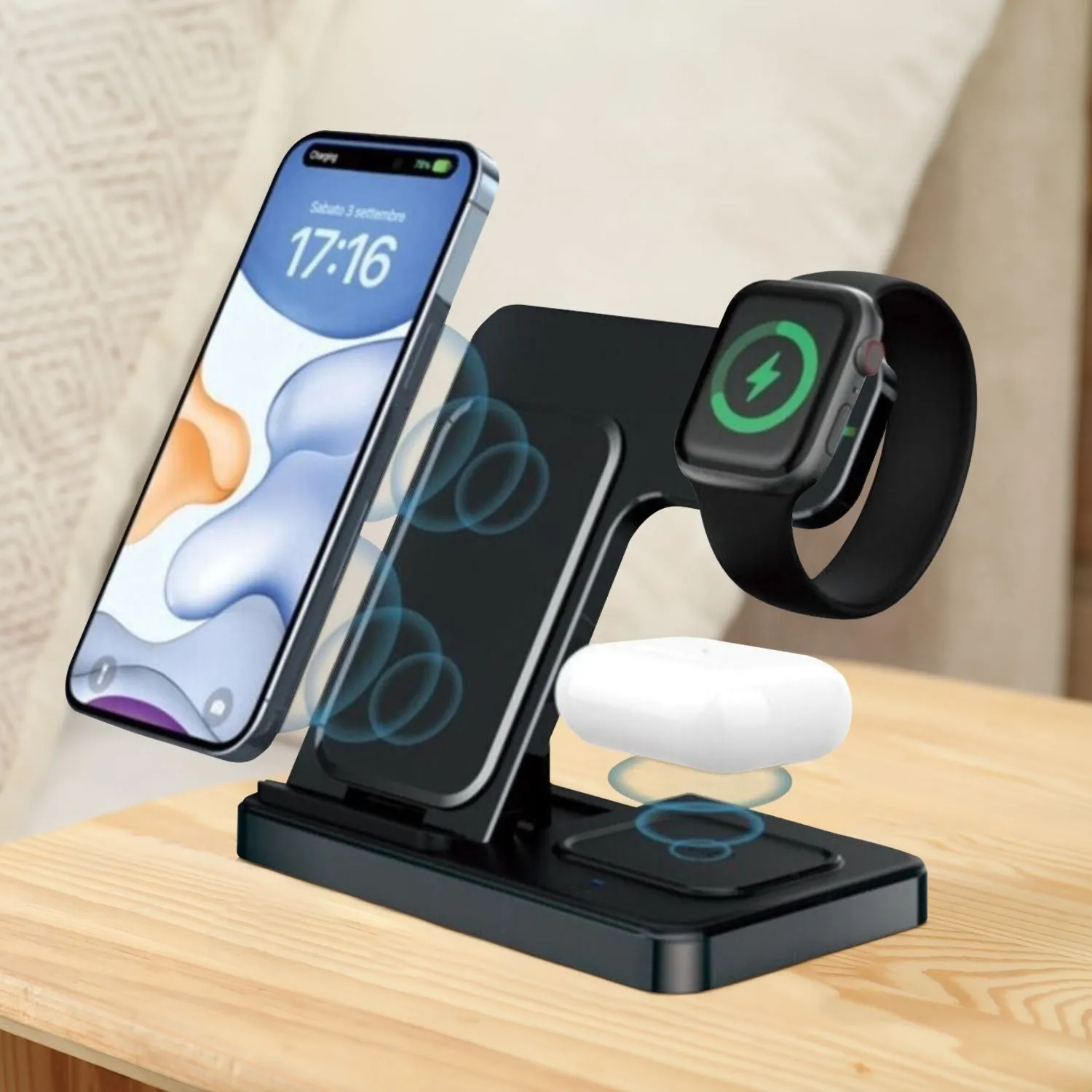 15W Fast Charge 3 in 1 Wireless Charger, Anti-Slip, Voctus