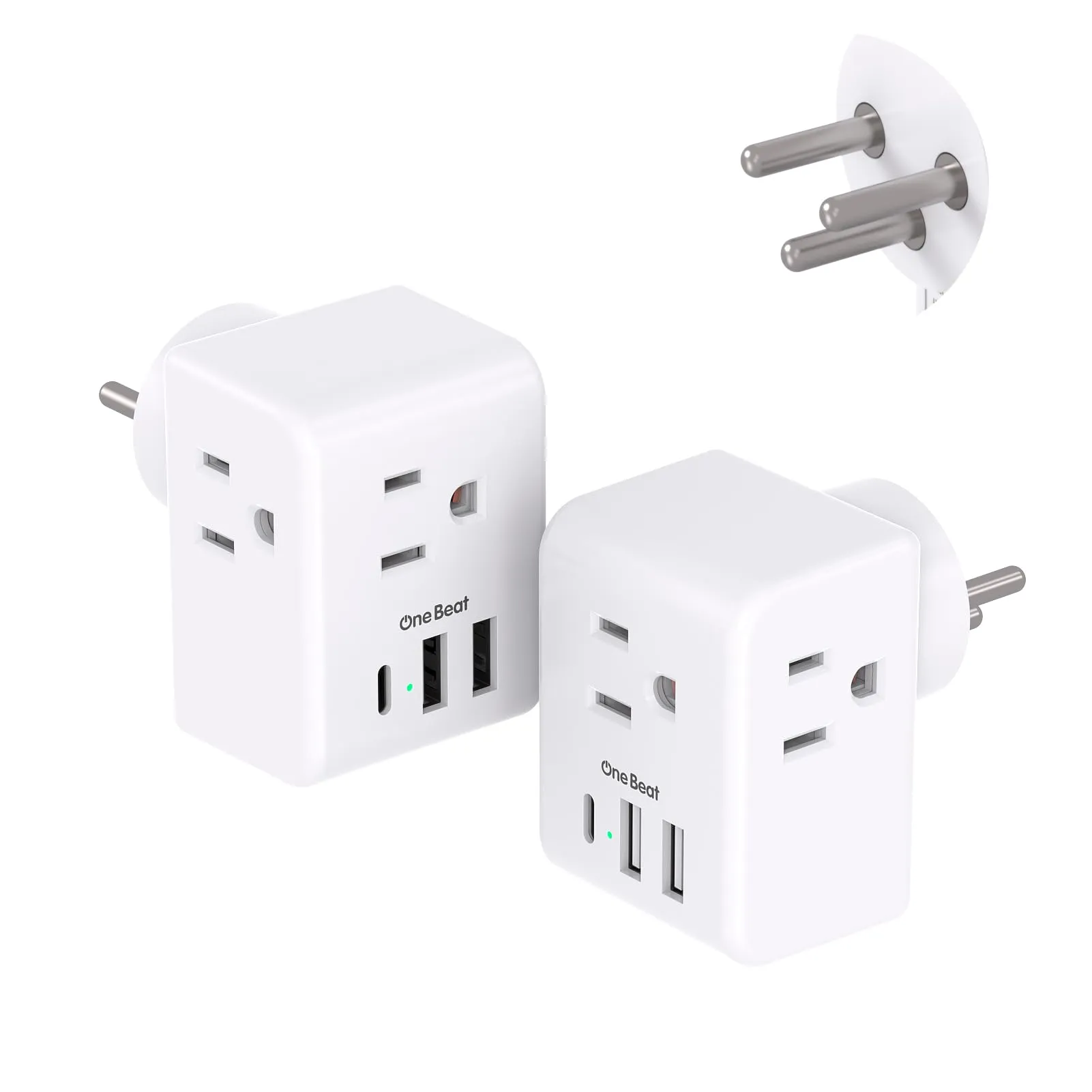 2 Pack Israel Power Adapter, One Beat Israel Travel Plug Adapter with 3 American Outlets 3 USB Ports(1 USB C), 6 in 1 Type H Travel Adapter Plug Converter for US to Israel, Jerusalem, Palestine