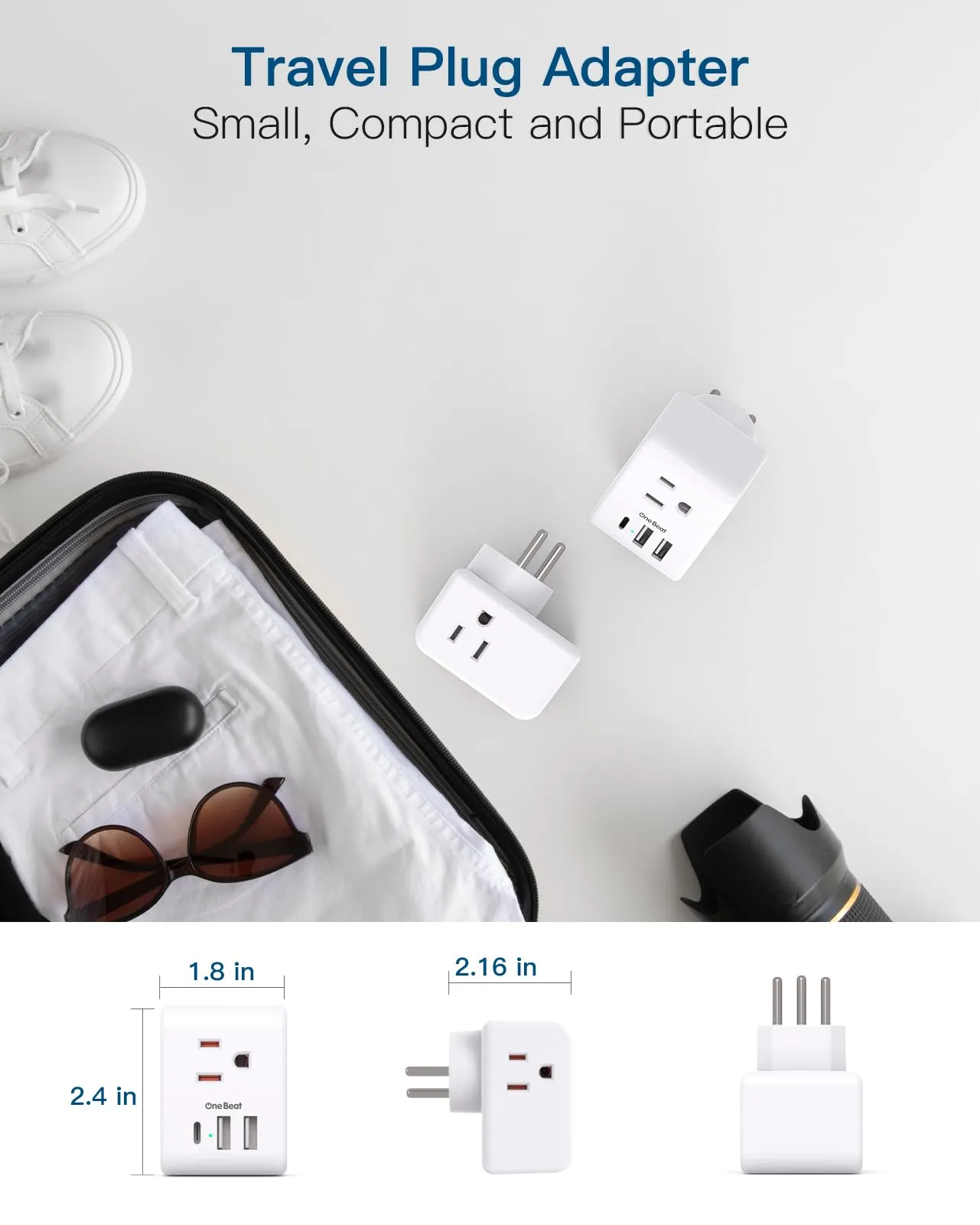 2 Pack Israel Power Adapter, One Beat Israel Travel Plug Adapter with 3 American Outlets 3 USB Ports(1 USB C), 6 in 1 Type H Travel Adapter Plug Converter for US to Israel, Jerusalem, Palestine