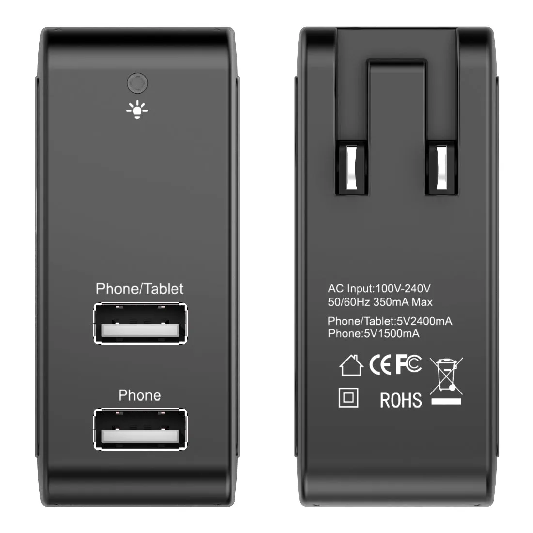 2 Port USB Travel Wall Charger for Smartphones and Tablets