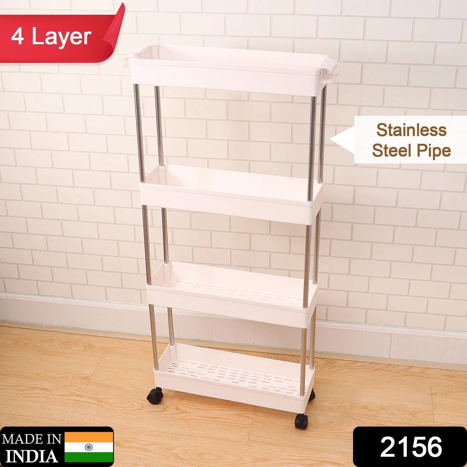 2156 Plastic 4 layer folding trolly Storage Organizer for Kitchen Storage Rack Shelf Trolley Rack with Caster Wheels (4 LAYER)