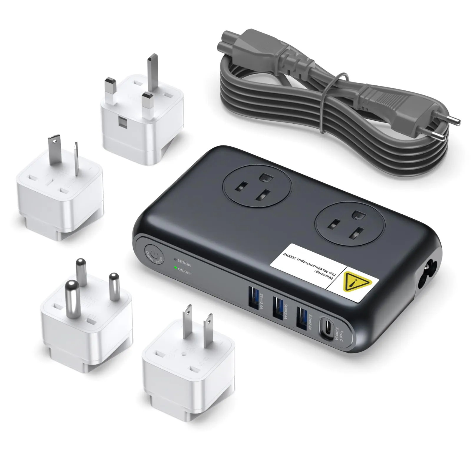 220V to 110V Voltager Converter, 230W Universal Travel Adapter with 4 USB Ports, 2 Outlets and EU/US/UK/AU/in Plug Power Converter Adapter Combo, Step Down Converter for Curling Iron,Gray