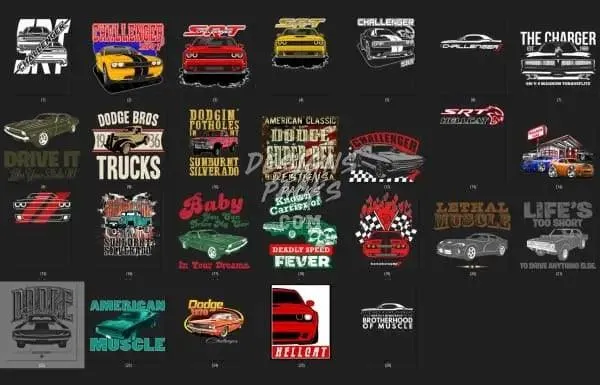 26 Dodge Classics Designs Bundle PNG