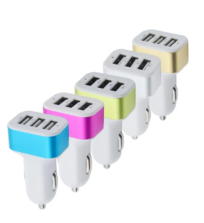 2Pcs white rose red 3 USB square phone car charger AZ13817