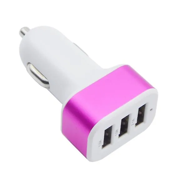 2Pcs white rose red 3 USB square phone car charger AZ13817