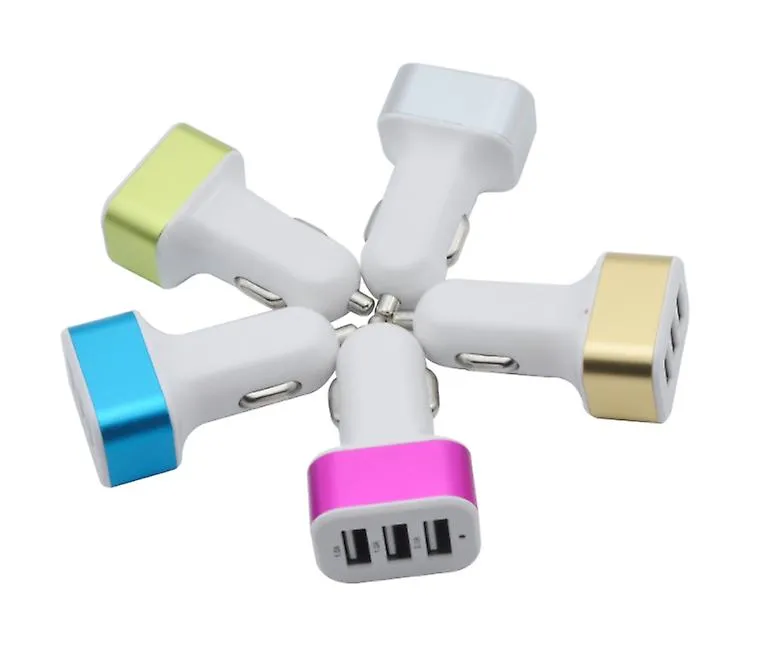 2Pcs white rose red 3 USB square phone car charger AZ13817