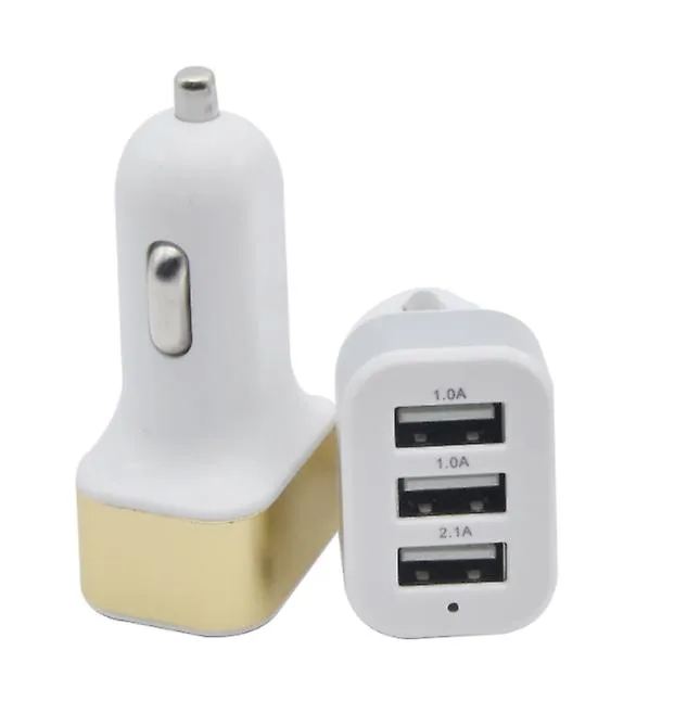 2Pcs white rose red 3 USB square phone car charger AZ13817