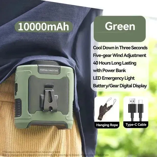 3 in 1 Waist Fan with Power Bank and Torch