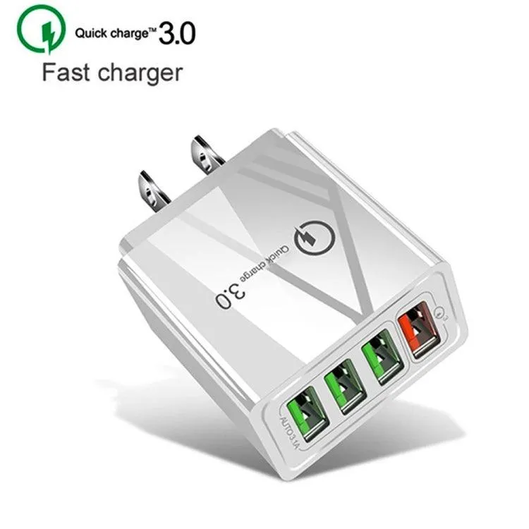 30W Quick Charge 3.0 Universal 4-Port USB & USB-C Travel Charger with 2-in-1 Data Cable Set