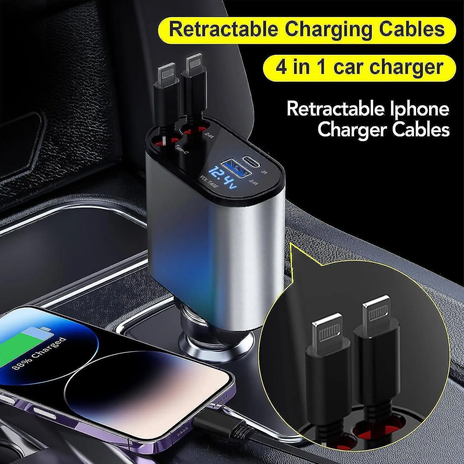 4 in 1 Retractable Car Phone Charger