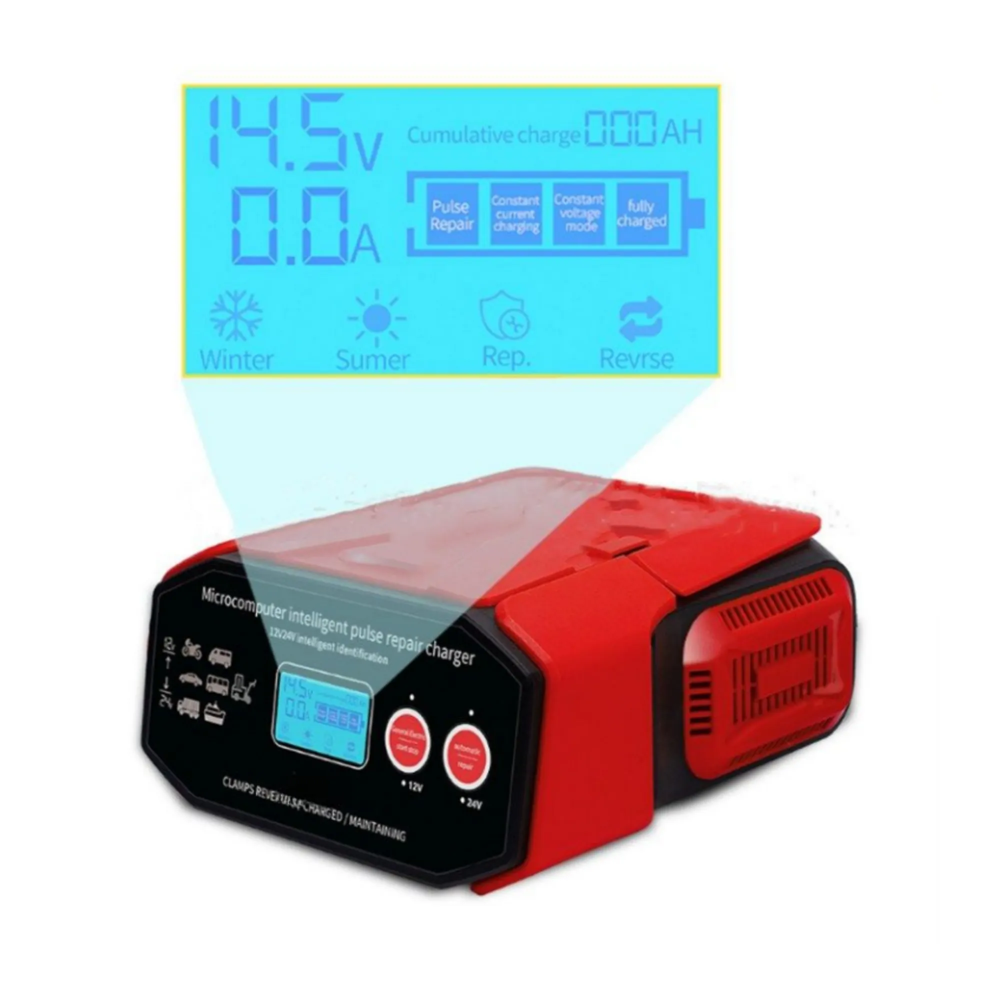 400W 12V/24V Smart Automatic Repair Intelligent Battery Pulse Charger CD918 Red