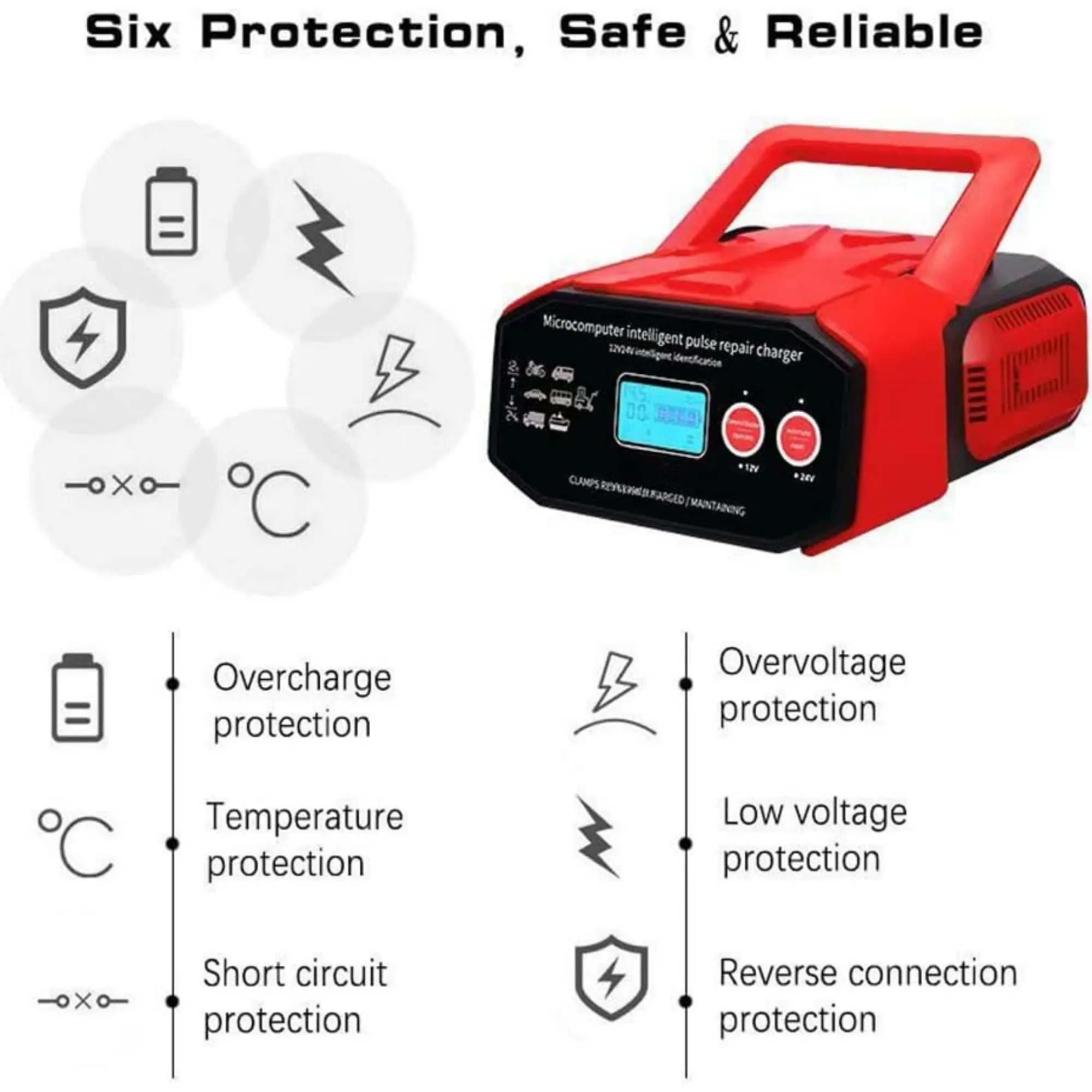 400W 12V/24V Smart Automatic Repair Intelligent Battery Pulse Charger CD918 Red