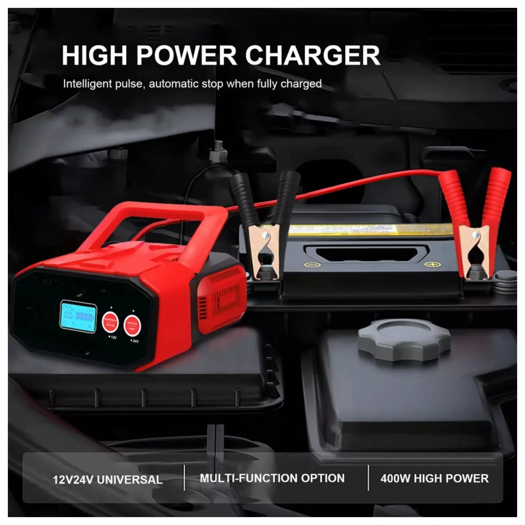 400W 12V/24V Smart Automatic Repair Intelligent Battery Pulse Charger CD918 Red