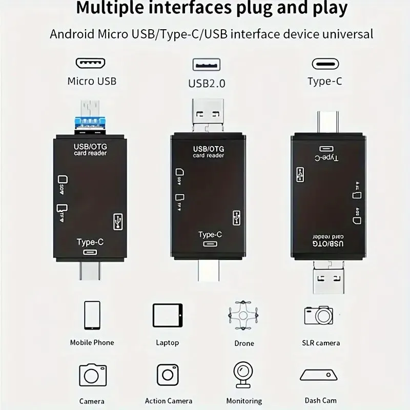 6-In-1 SuperSpeed USB-C Multi Card Reader - Read/Write SD, TF, Mini SD, and Micro SD Cards with USB 2.0 OTG Flash Drive Adapter