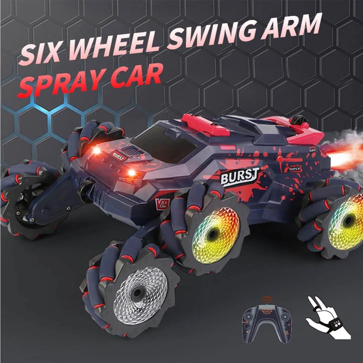 6 Wheels RC Car 2.4G Spray RC Stunt Car Swing Arm Drift Vehicle With Light