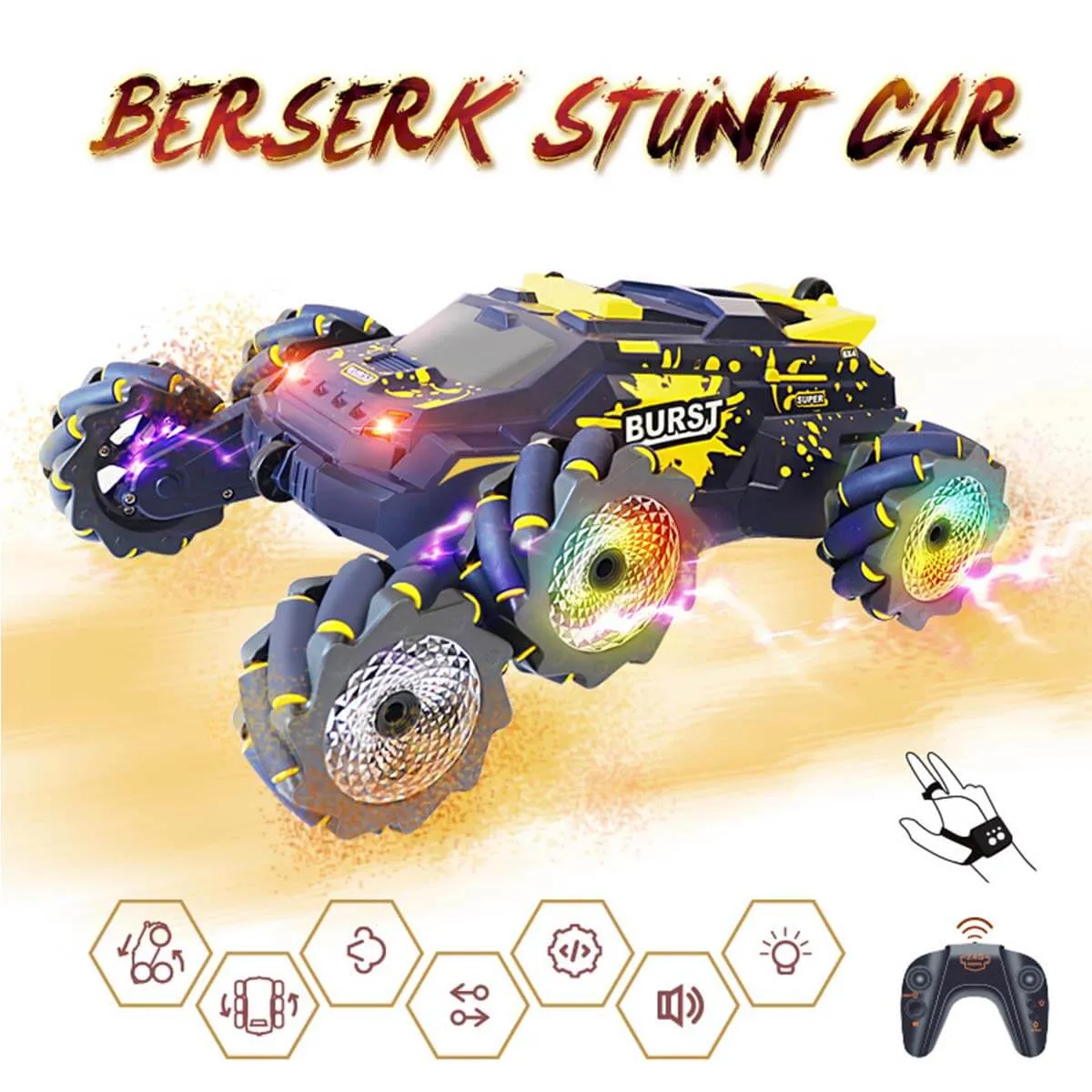 6 Wheels RC Car 2.4G Spray RC Stunt Car Swing Arm Drift Vehicle With Light