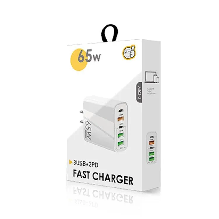 65W 5-Port USB & PD Type-C Multi Charger with 3A Data Cable - US Plug