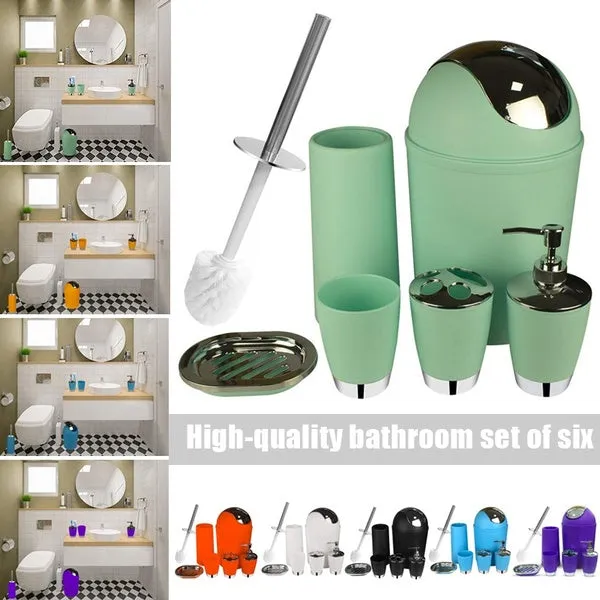 6pcs Bathroom Accessories Set Bath Toilet Brush with Trash Can Toothbrush Holder Soap Tumbler Cup