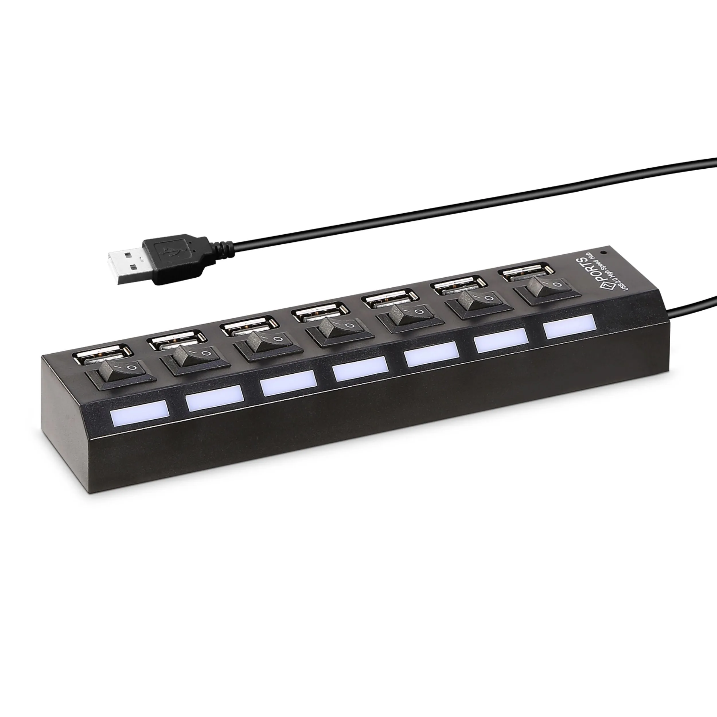 7 Port USB 2.0 Hub - High Speed Multiport with Individual Switches and LEDs