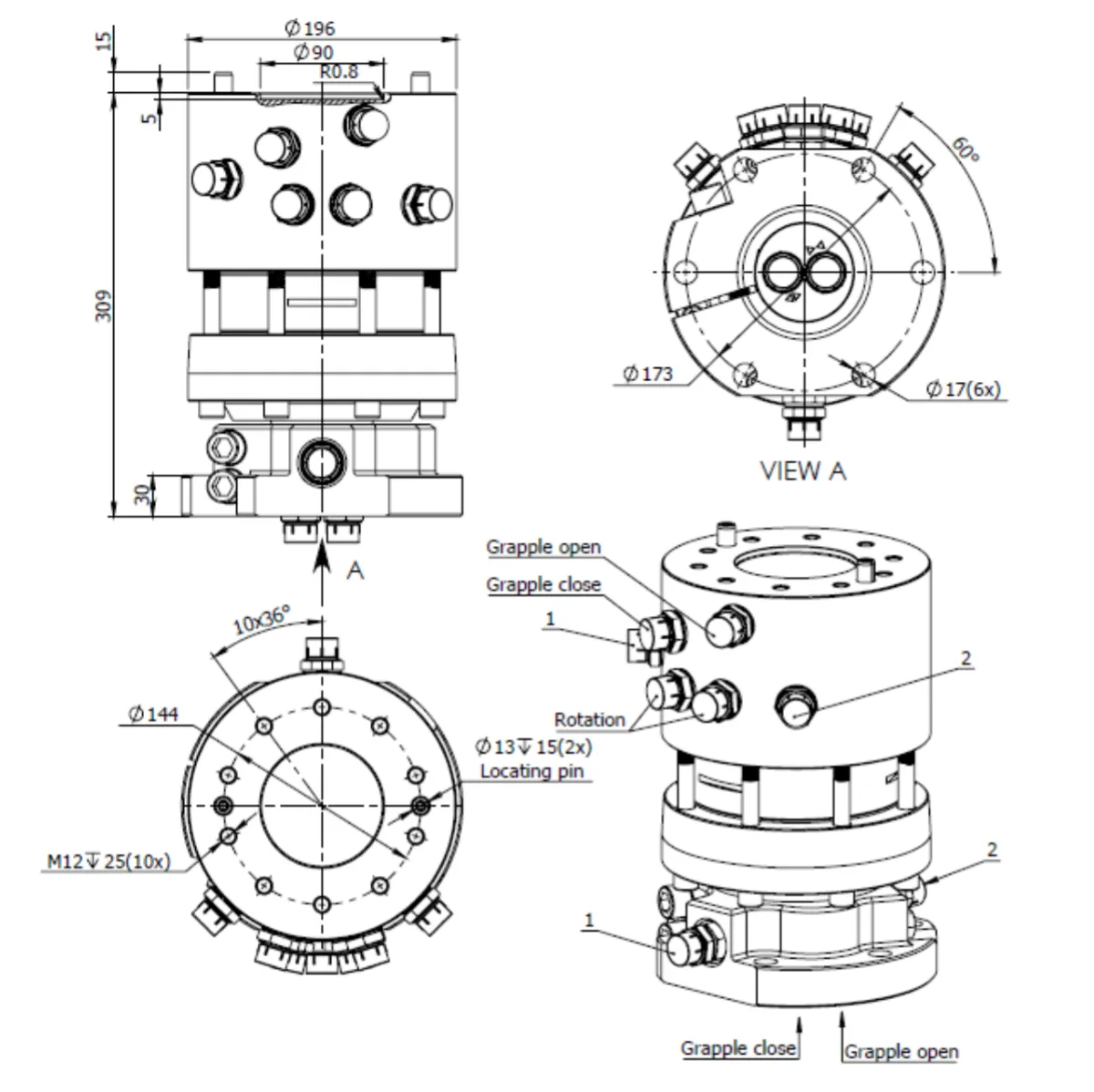 7 Ton Flanged Hydraulic Rotator with 6 hydraulic ports- R7CFF