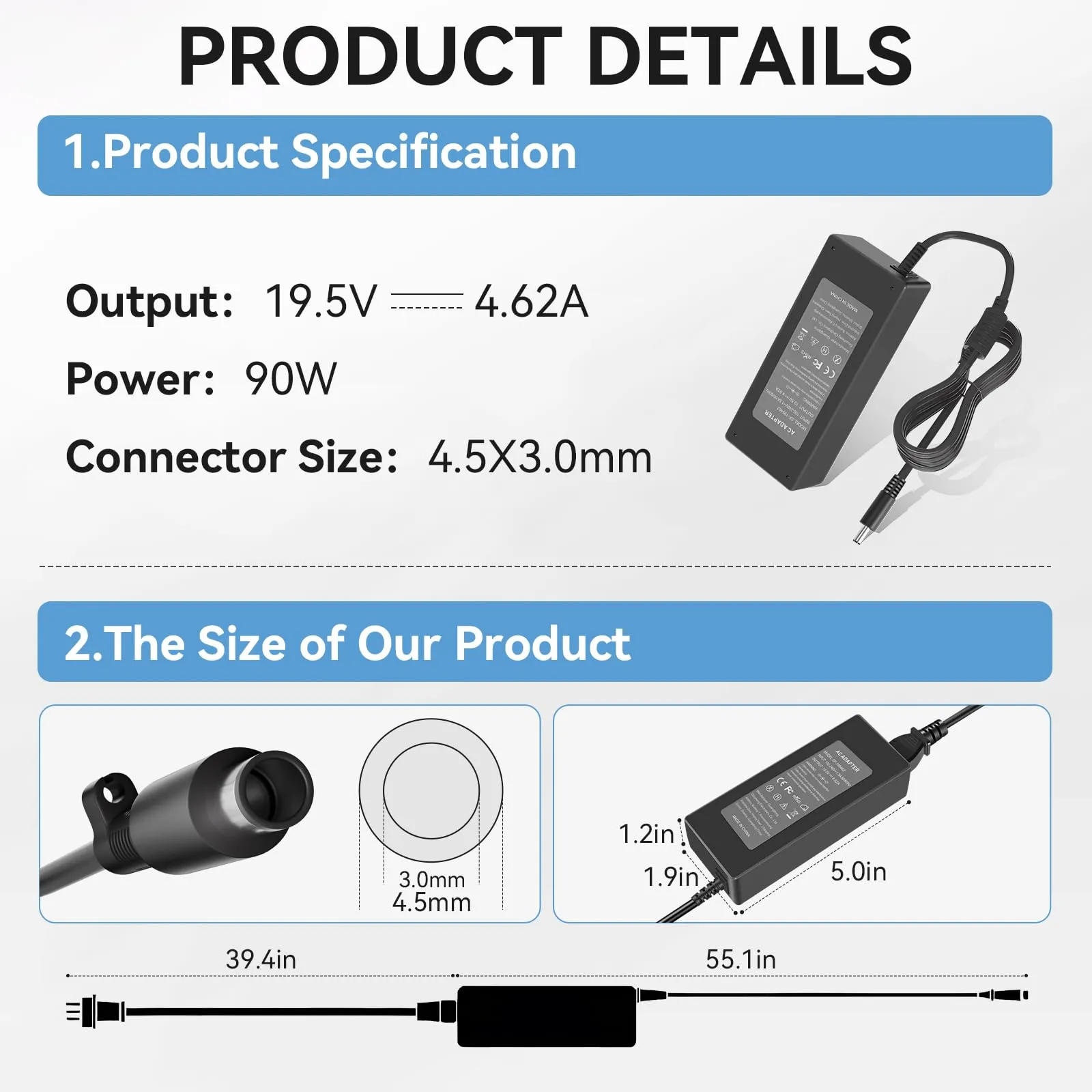 90W AC Adapter for Dell Optiplex Micro 9020 7050 7010 7040 3050 7060 5050 5060 7070 Micro Desktop Power Supply-for Dell Optiplex Micro PC- for Optiplex 3060 3070 3080