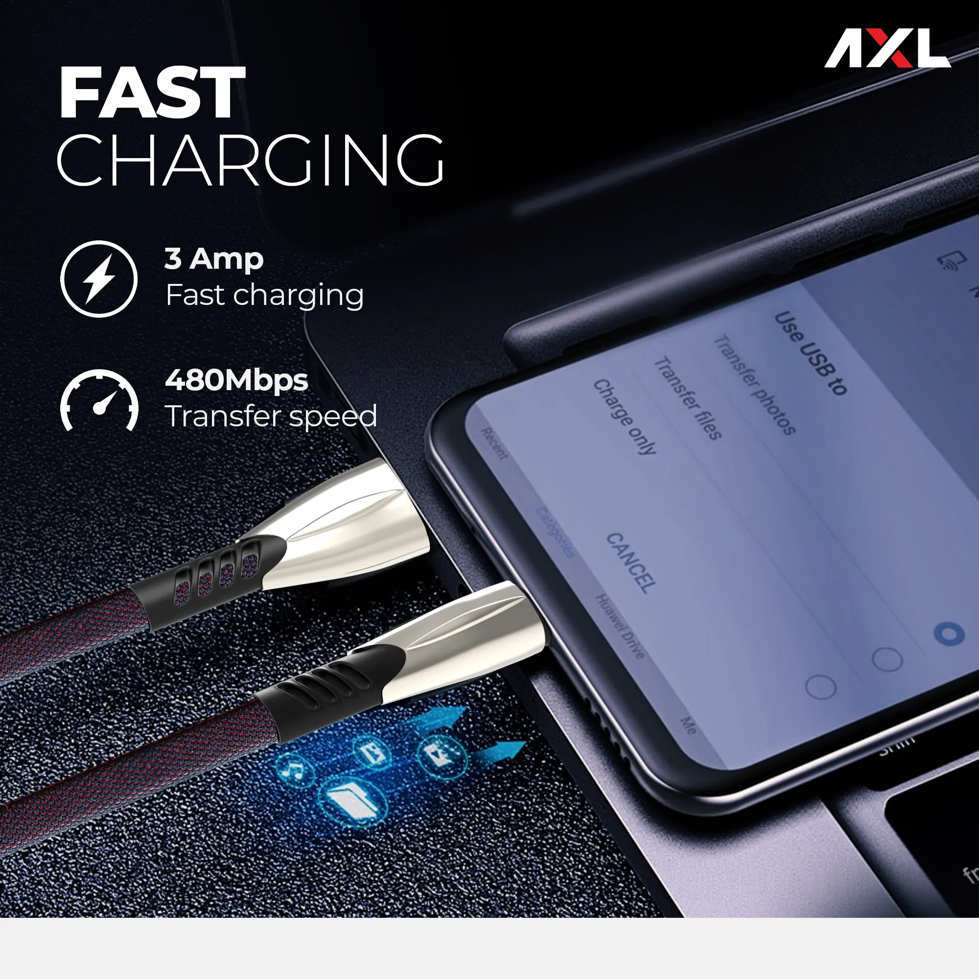 ACB030L Lightning Flat Braided Charging & Sync Data Cables