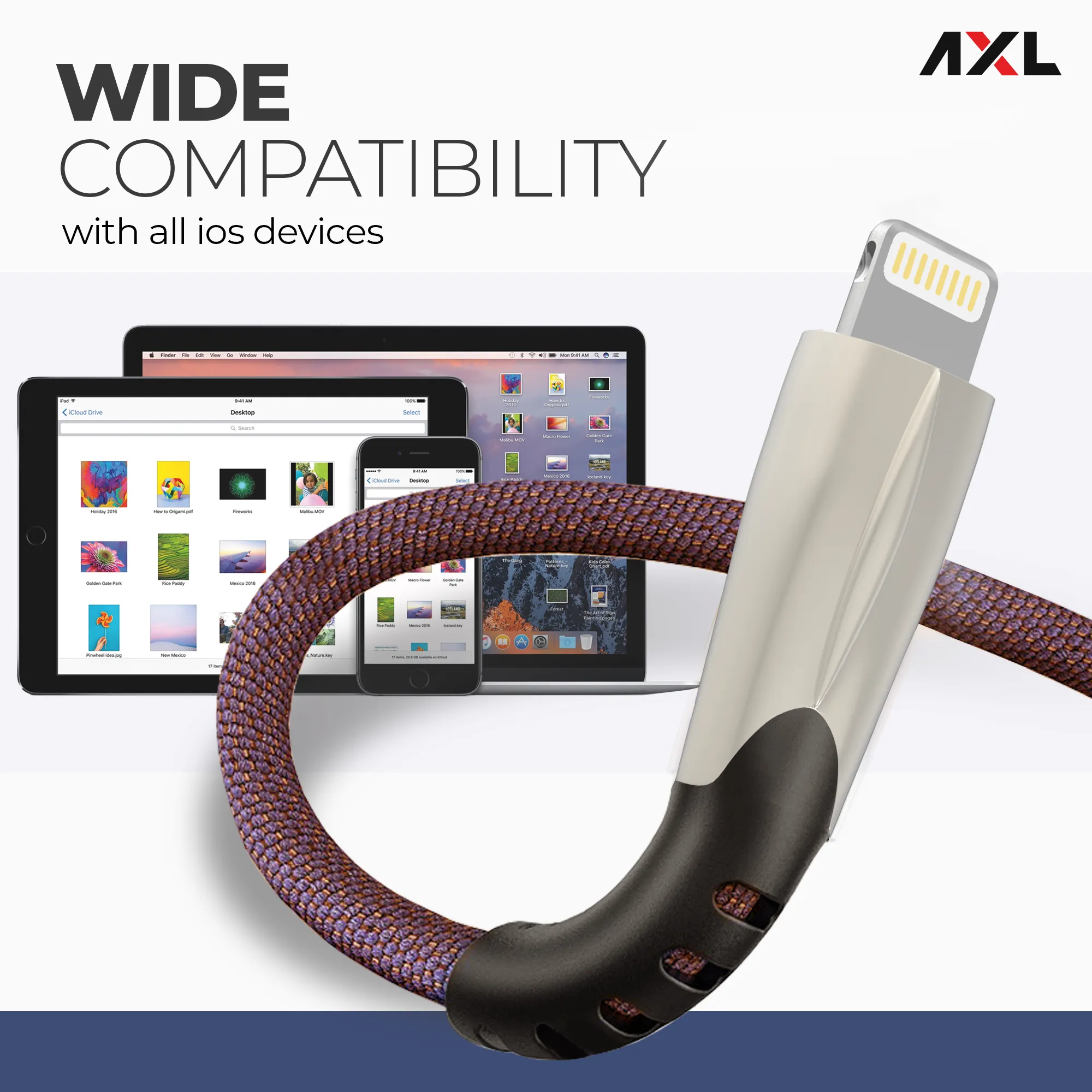 ACB030L Lightning Flat Braided Charging & Sync Data Cables