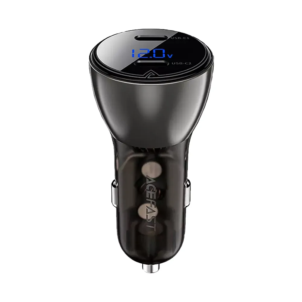 Acefast B10 metal car charger 60W (USB-C   USB-C) with digital display black