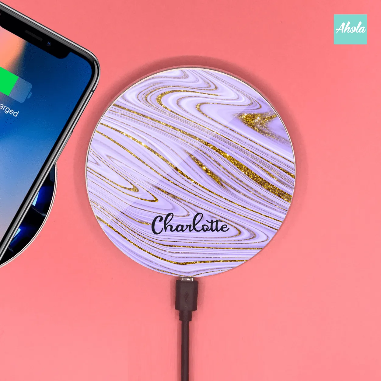 【Agate Gem】15W Ultra thin FastWireless Charger Pad 抽象瑪瑙石紋名字無線差電板