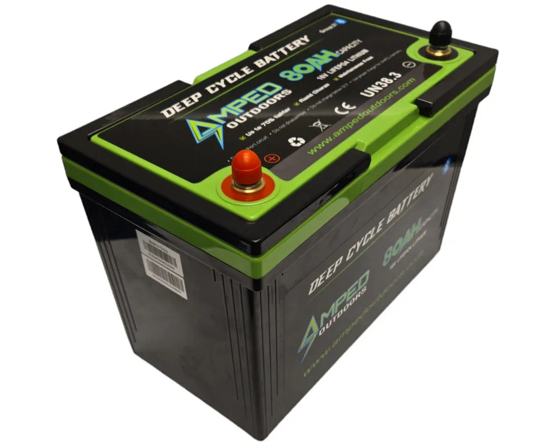 Amped Outdoors LiFePO4 Battery | Nominal Capacity 80Ah | Nominal Voltage 16V | With On board Charger