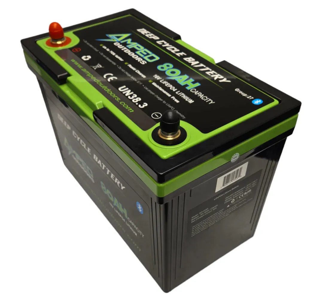 Amped Outdoors LiFePO4 Battery | Nominal Capacity 80Ah | Nominal Voltage 16V | With On board Charger