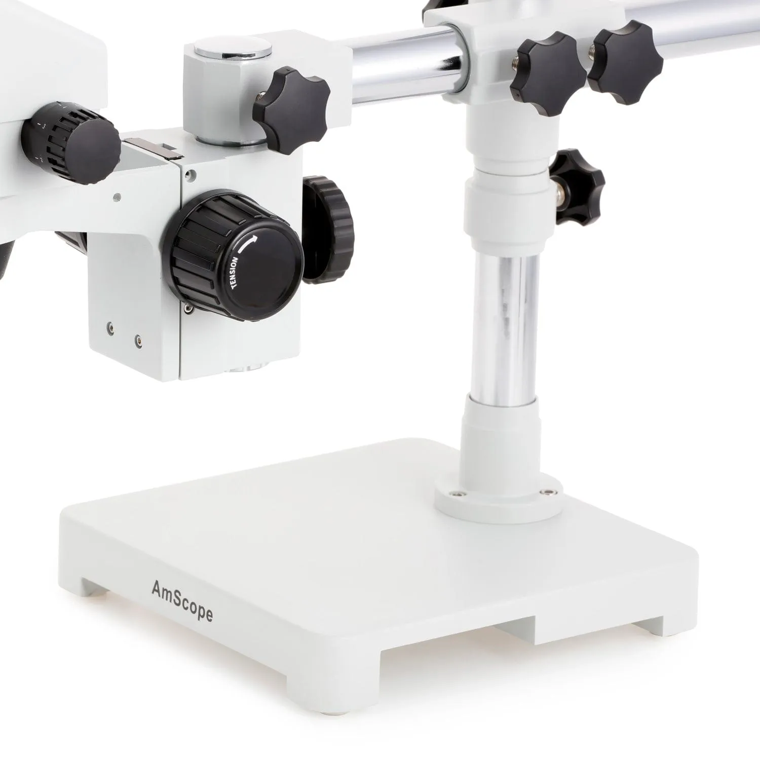 AmScope SM-3 Series Simul-Focal Zoom Trinocular Stereo Microscope with 144 LED Ring Light and Auto Focus Camera on Single Arm Boom Stand