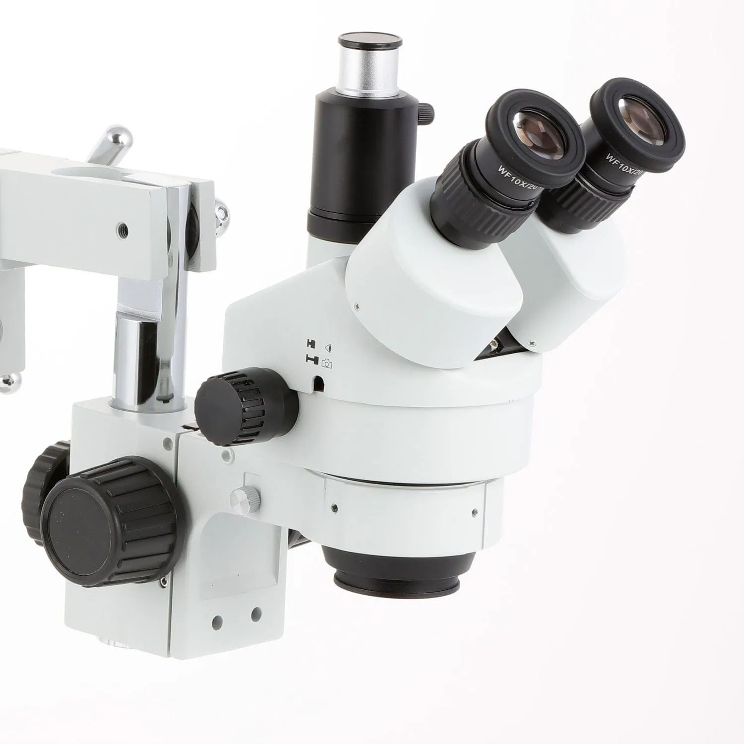 AmScope SM-4 Series Simul-Focal Zoom Trinocular Stereo Microscope with 30W LED Dual Gooseneck Fiber Optic Lights and HDMI Camera on Double Arm Boom Stand