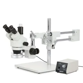 AmScope SM-4 Series Simul-Focal Zoom Trinocular Stereo Microscope with Heavy Duty 80 LED Ring Light and Auto Focus Camera on Double Arm Boom Stand