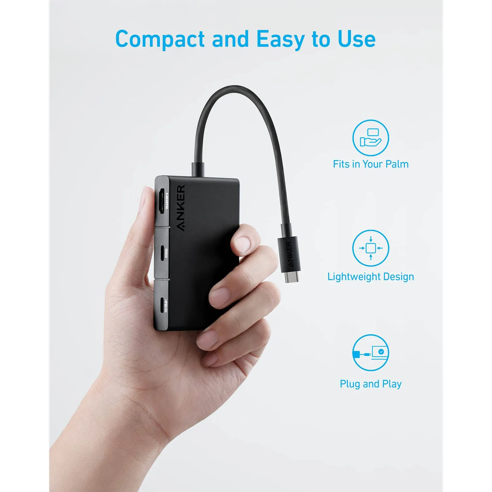 Anker 332 USB-C Hub W/ 5 Ports (HDMI, USB-C PD, USB-C, 2 USB-A Ports) - Black