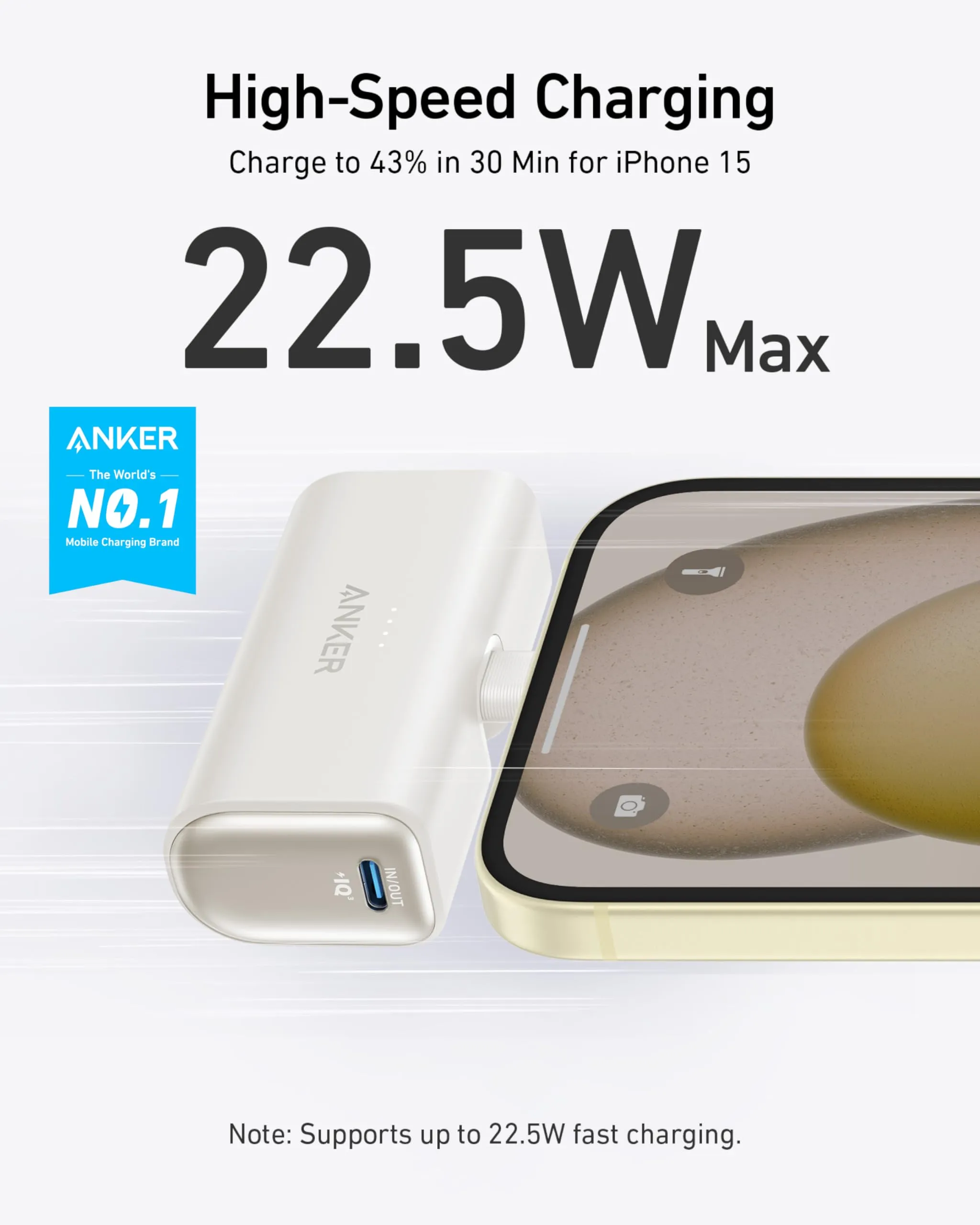 Anker iPhone 15 Portable Charger, Nano Power Bank with Built-in USB C Connector, 5,000mAh Portable Charger 22.5W, for iPhone 15 Series, Samsung S22/23 Series, iPad Pro/Air, AirPods, and More