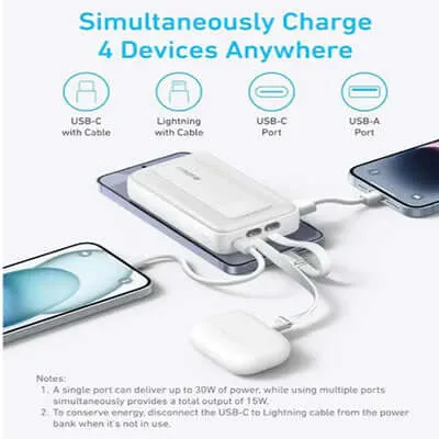 Anker Zolo Power Bank 10000mAh 30W with Built-in USB-C and Lightning Cables