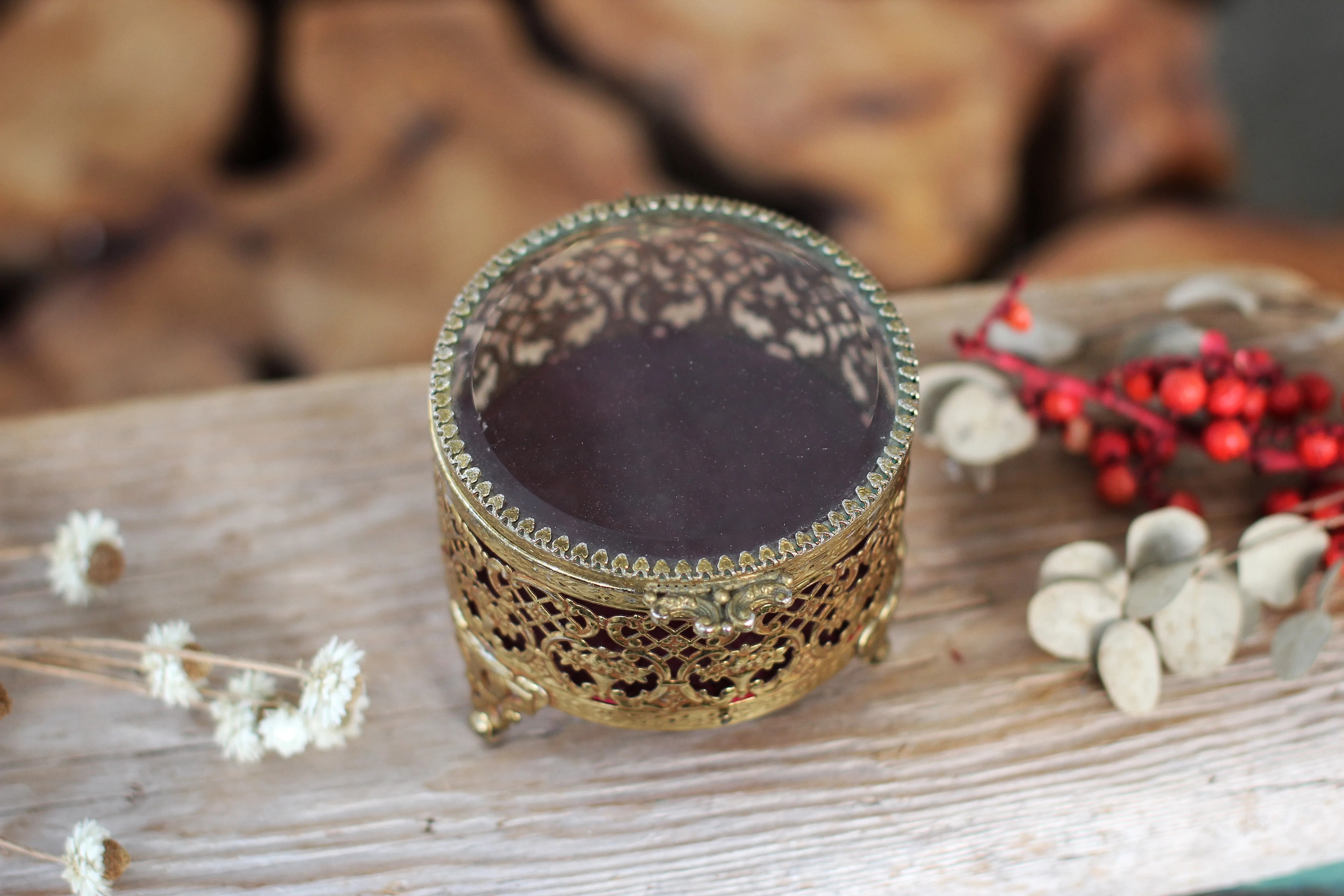 Antique Rounded Filigree Victorian Jewelry Box