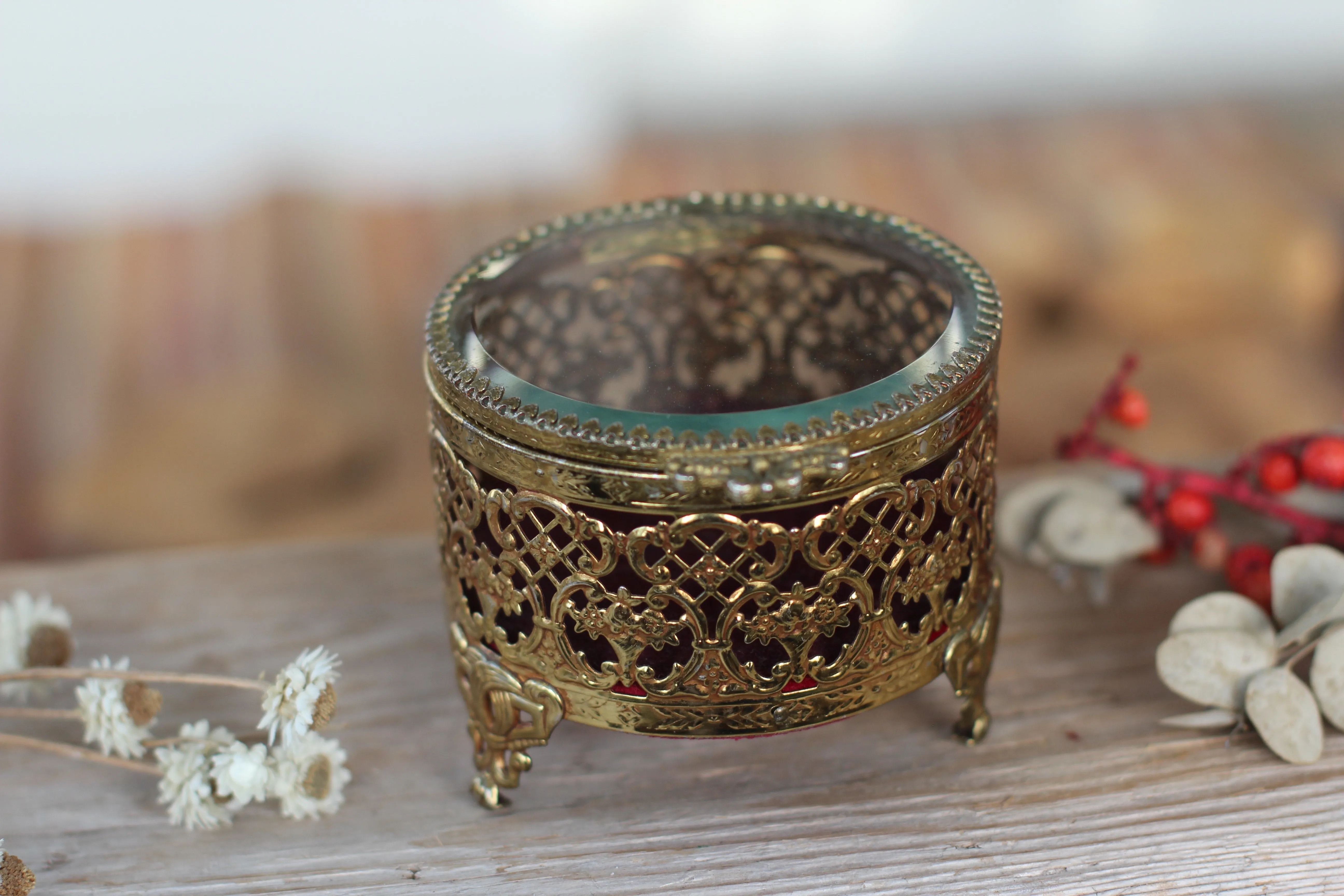 Antique Rounded Filigree Victorian Jewelry Box